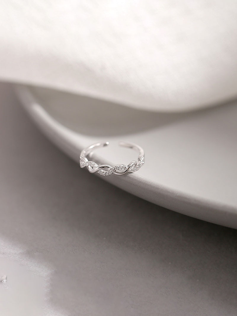 Geflochtener Ring Damen, luxuriöses offenes Design mit Kristallsteinen
