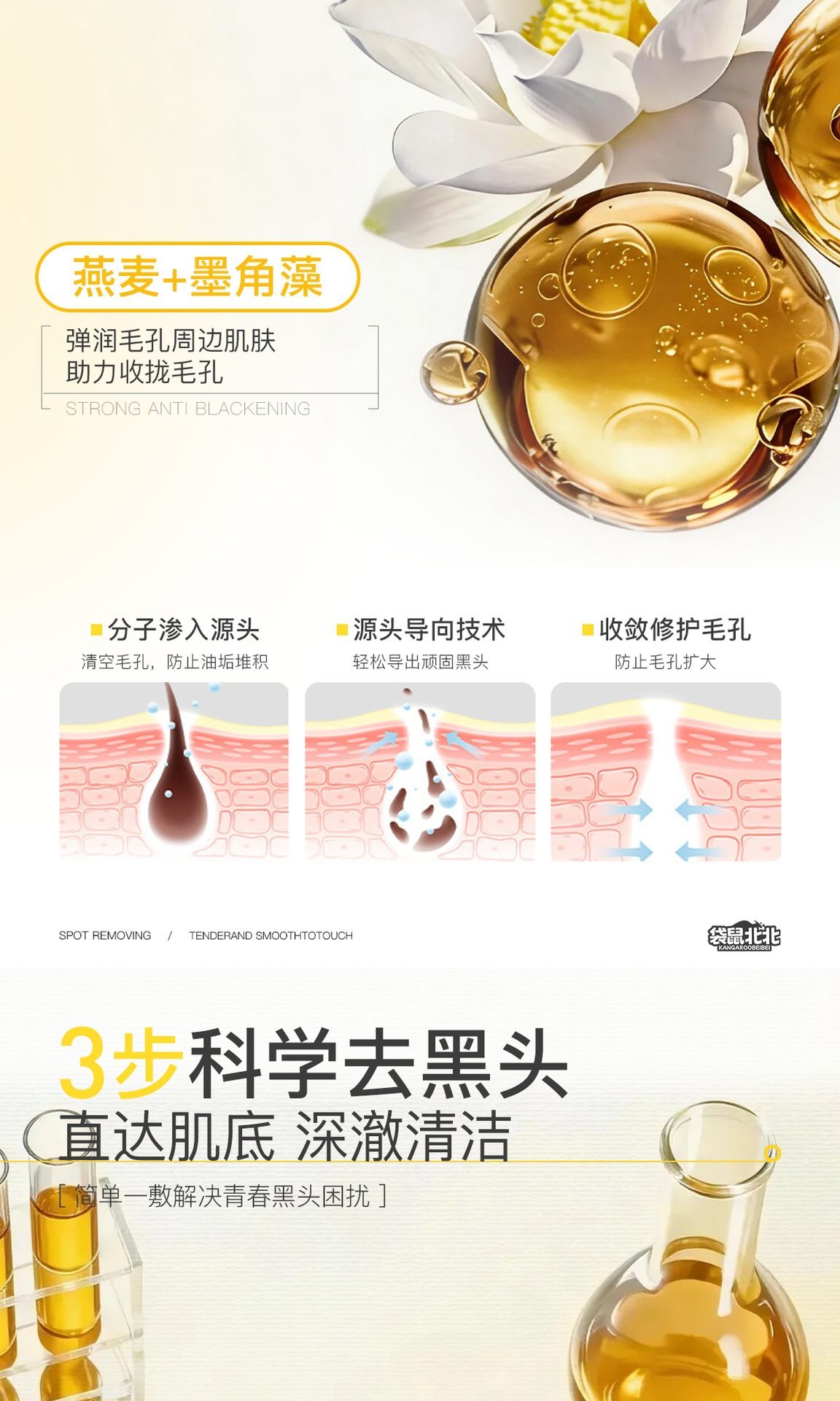 袋鼠北北黑头导出贴清洁毛孔去闭口粉刺黑头草莓鼻去黑头鼻膜贴