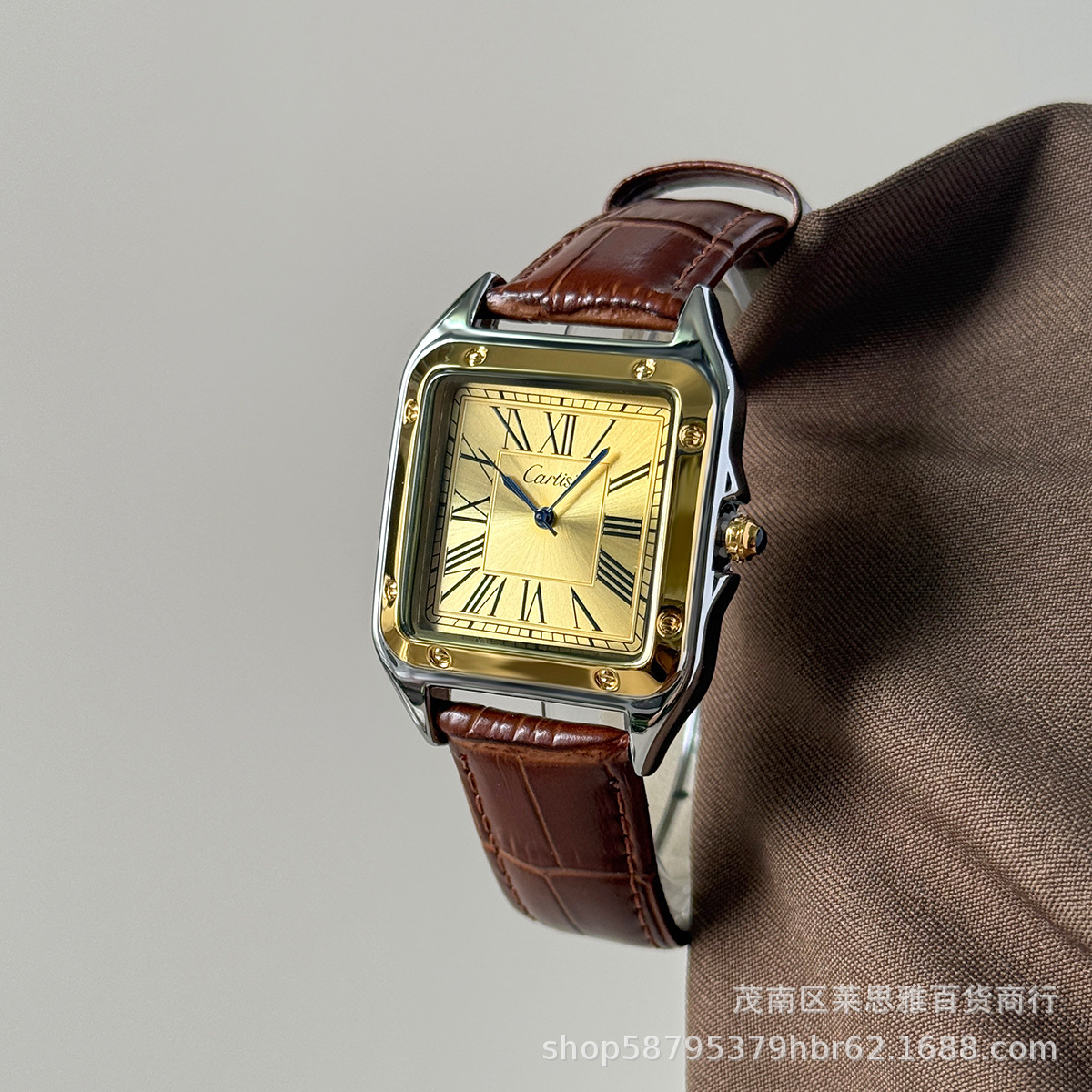 Cartisi men's wristwatch, square, roman numerals, leather strap
