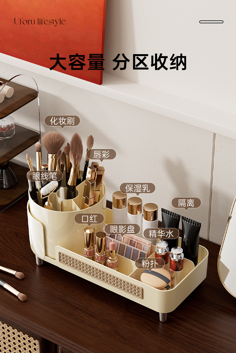 Rotating Makeup Organizer, Large Capacity, Compartmentalized