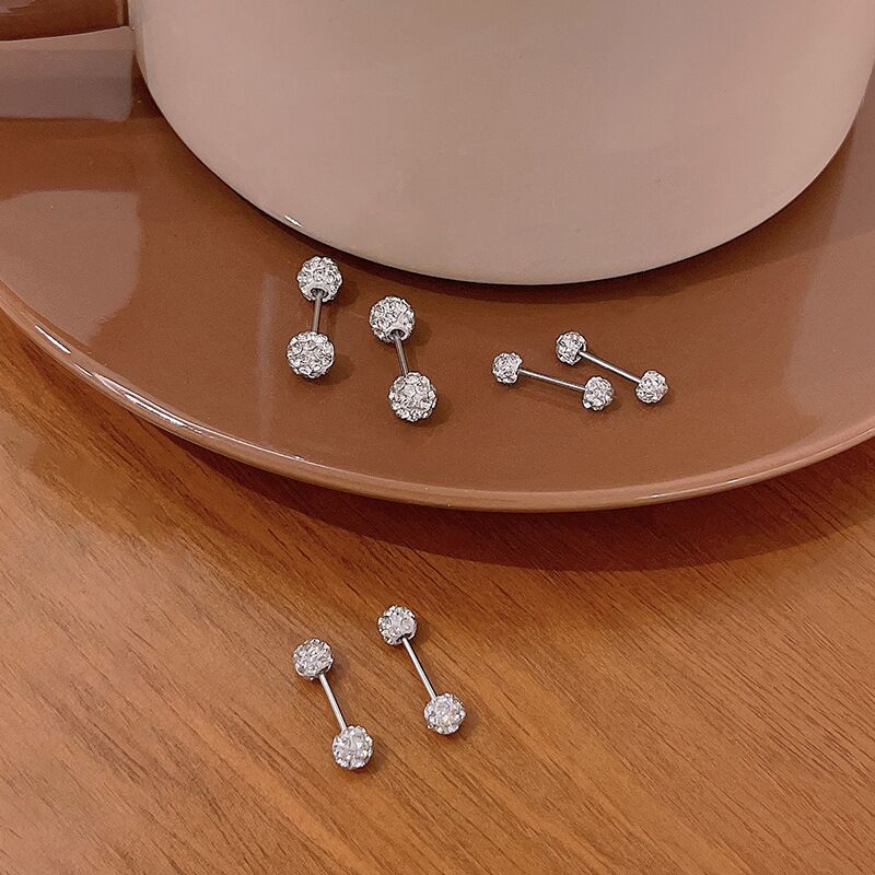 满钻球耳钉女养耳洞耳骨钉小众高级感ins睡觉不用摘锆石耳环耳饰