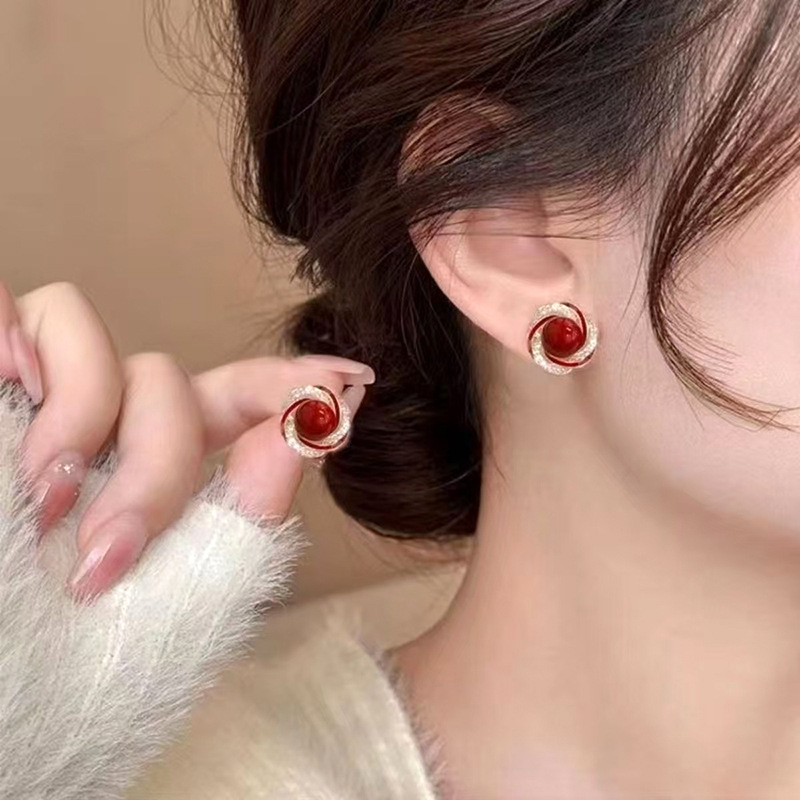 925 Silver Stud Earrings Women French Style Luxury Elegant