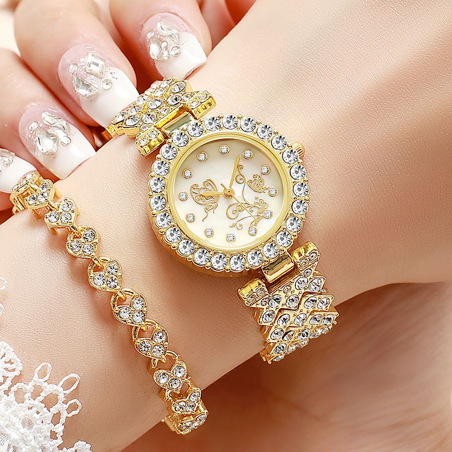 Women's quartz watch with rhinestone detail and Roman numerals