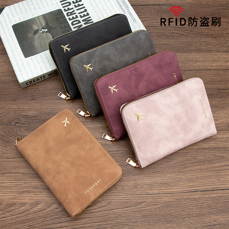 Reisepass-Tasche RFID-Schutz Vintage mehrere Fächer mit Reißverschluss