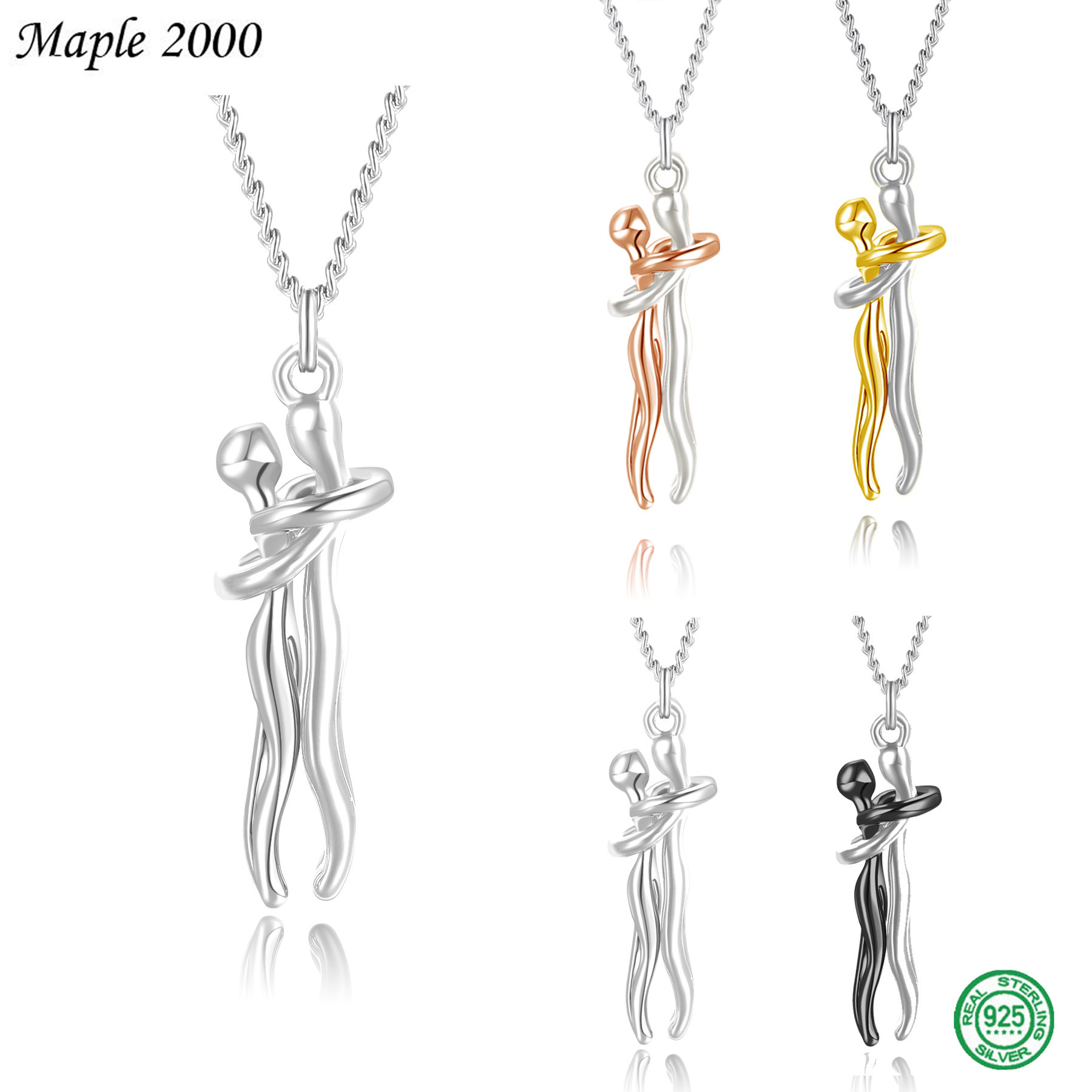Grenzüberschreitend kreative Liebhaber-Anhänger Schmuck S925 Sterlingsilber umarmende Halskette Schlüsselbeinkettemit Modeschmuck doppelte Umarmungshals-Verzierung