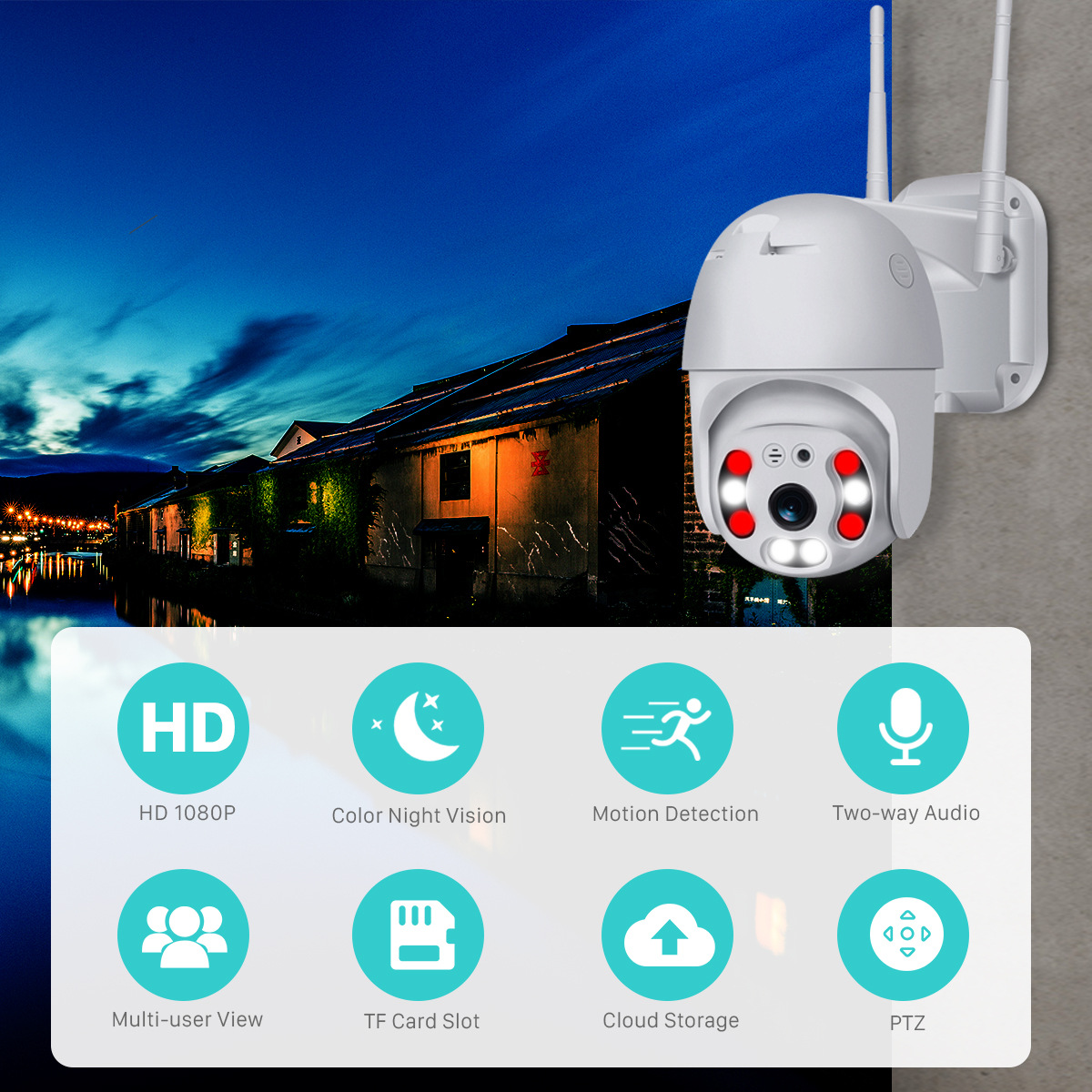 V380 kamera A6, dış mekan, su geçirmez, HD gece görüşü