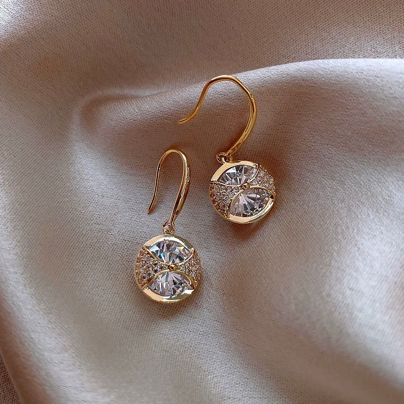Silver flower geometric earrings, rhinestone, women's