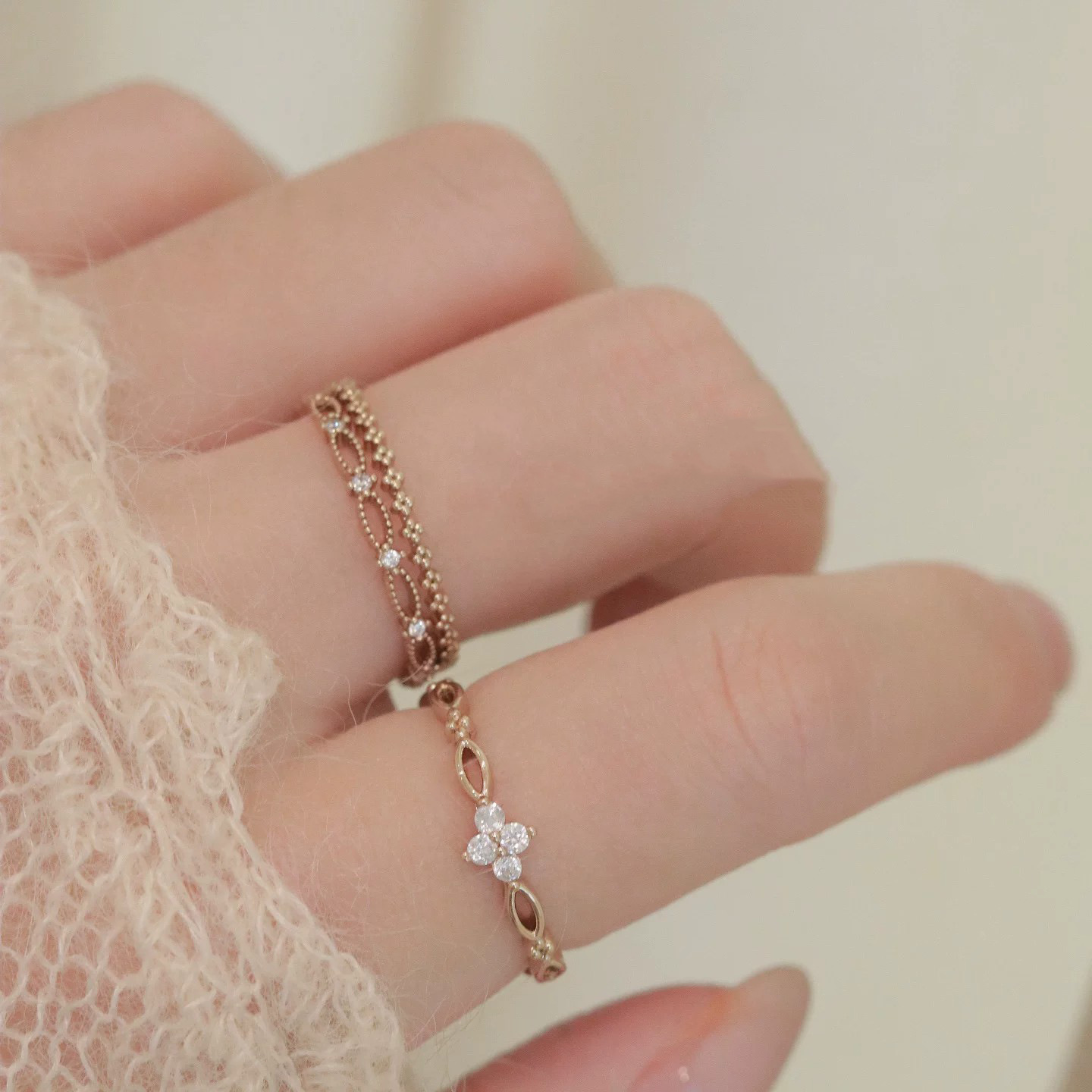 Vintage coffee gold open ring, thin stackable design