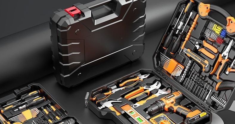 Home Tool Kit with Electric Drill and Multifunctional Carrying Case