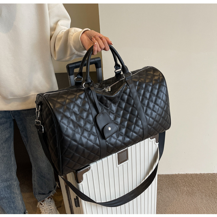 Travel duffel bag PU checkered, large capacity, waterproof