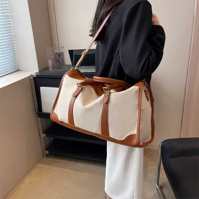 Vintage canvas travel bag for women, color block design