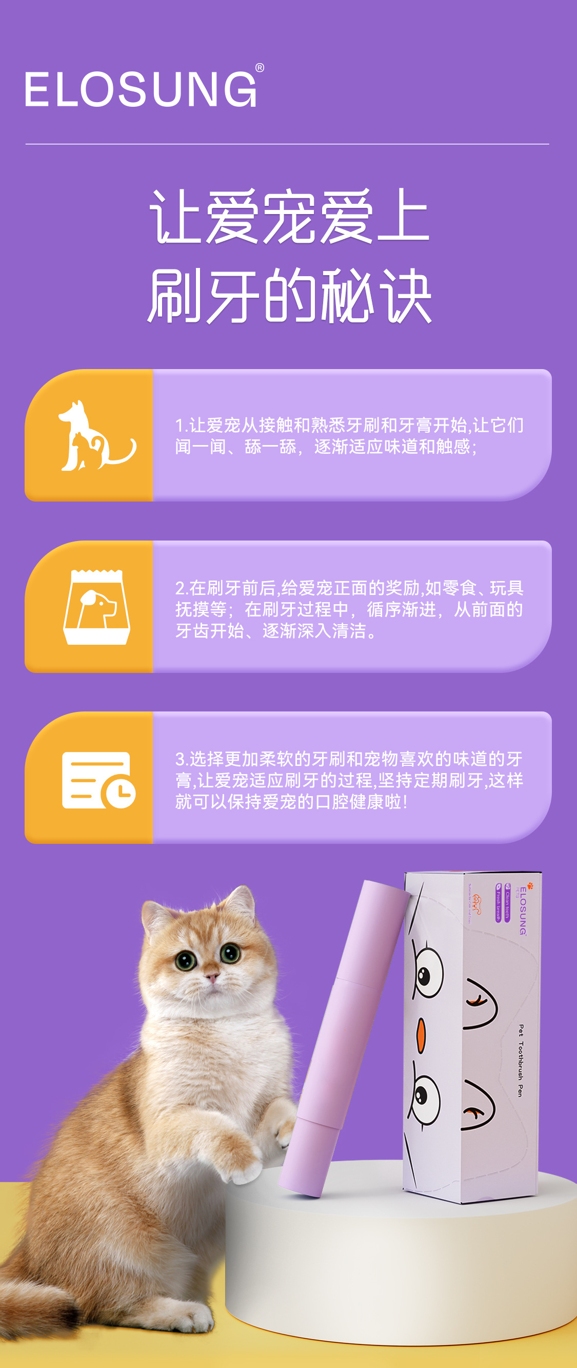 英文版猫犬通用牙齿清洁清新口气牙膏牙刷一体方便好用宠物洁牙笔