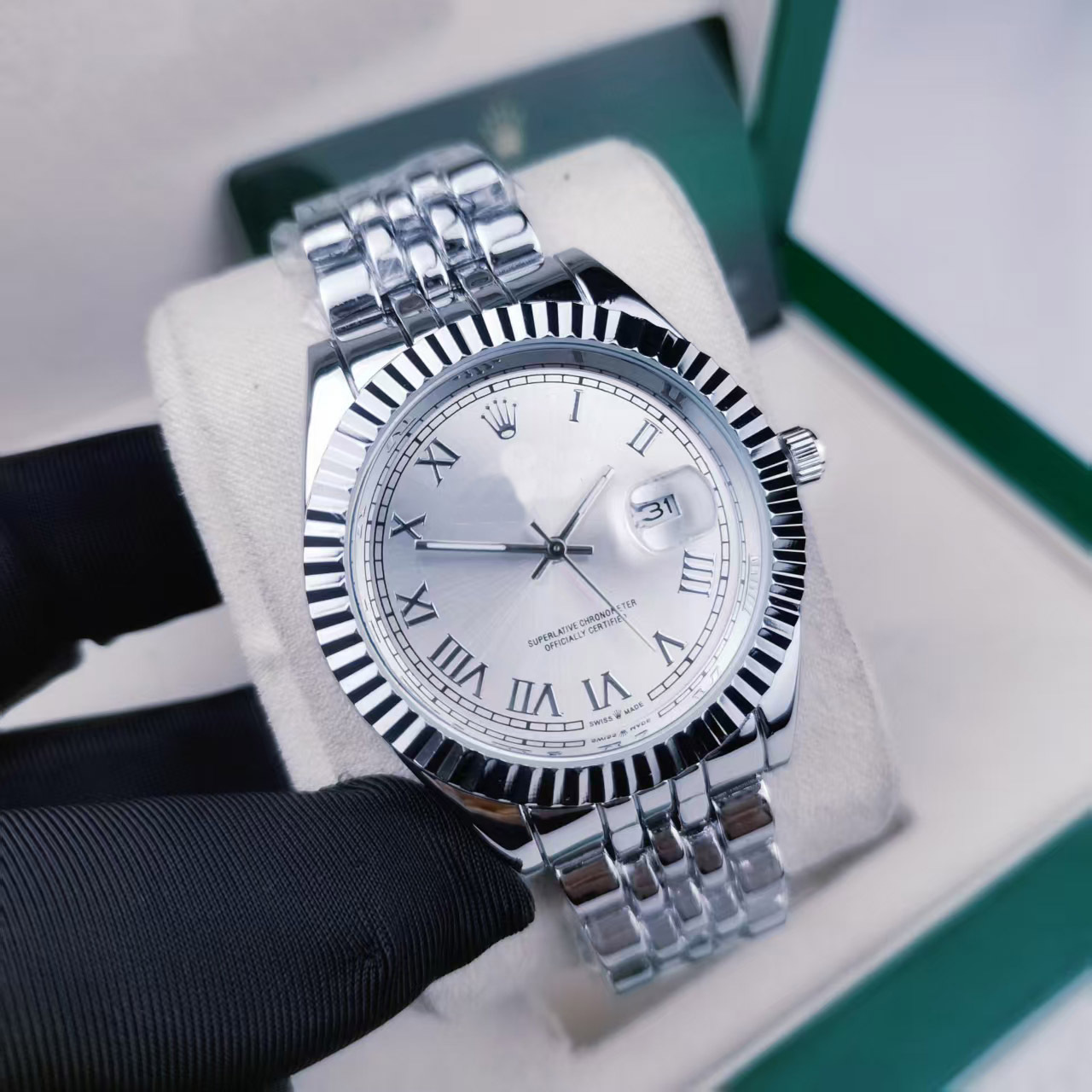 Erkek kuvars saat, 41mm, paslanmaz çelik, su geçirmez, aydınlık