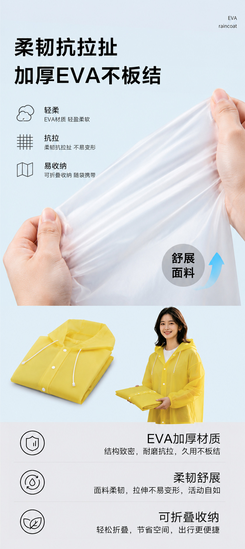 Large brim EVA raincoat adult thickened waterproof reusable rain cape