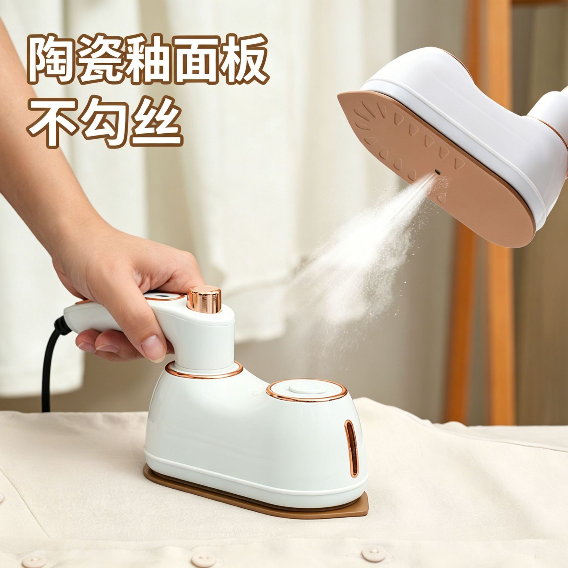 Portable handheld steam iron for garments