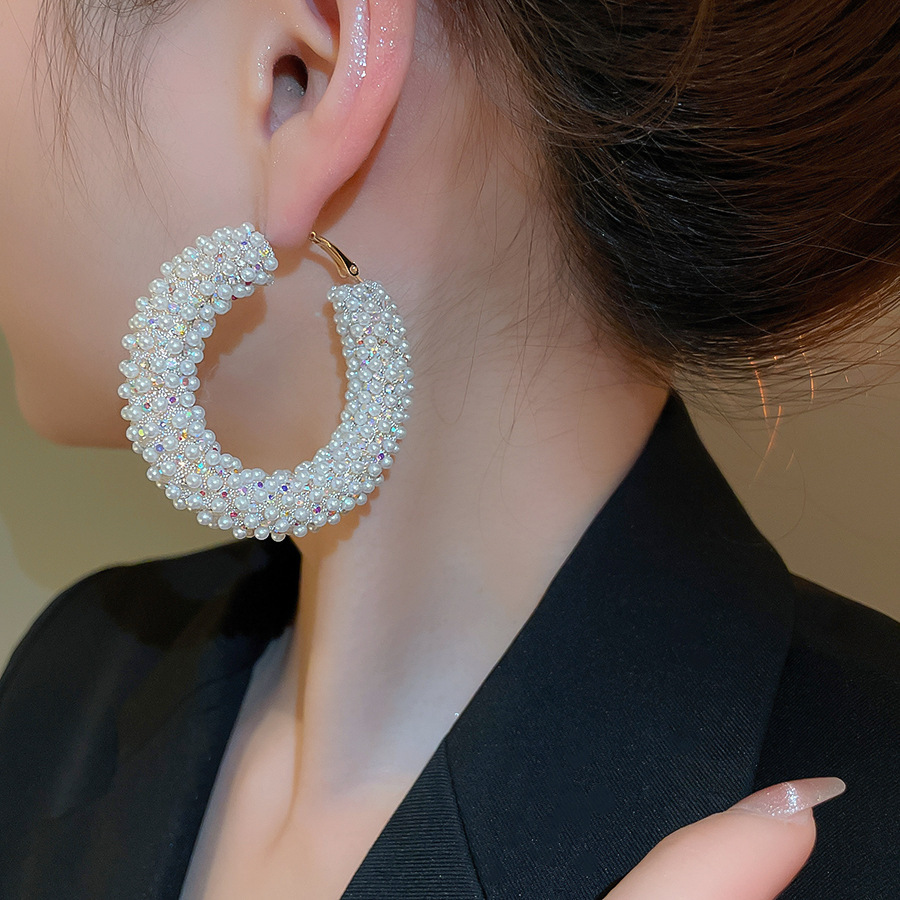 Zircon geometric pearl stud earrings, French style