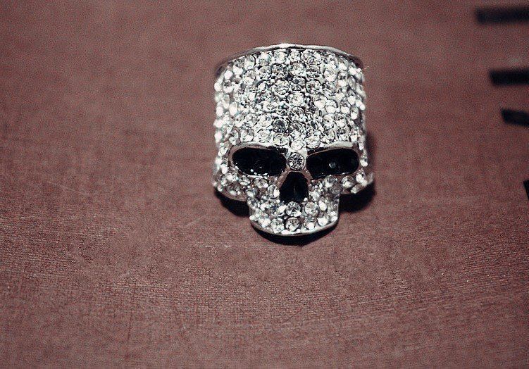 Punk Skull Ring, Metal, Rhinestone Studded