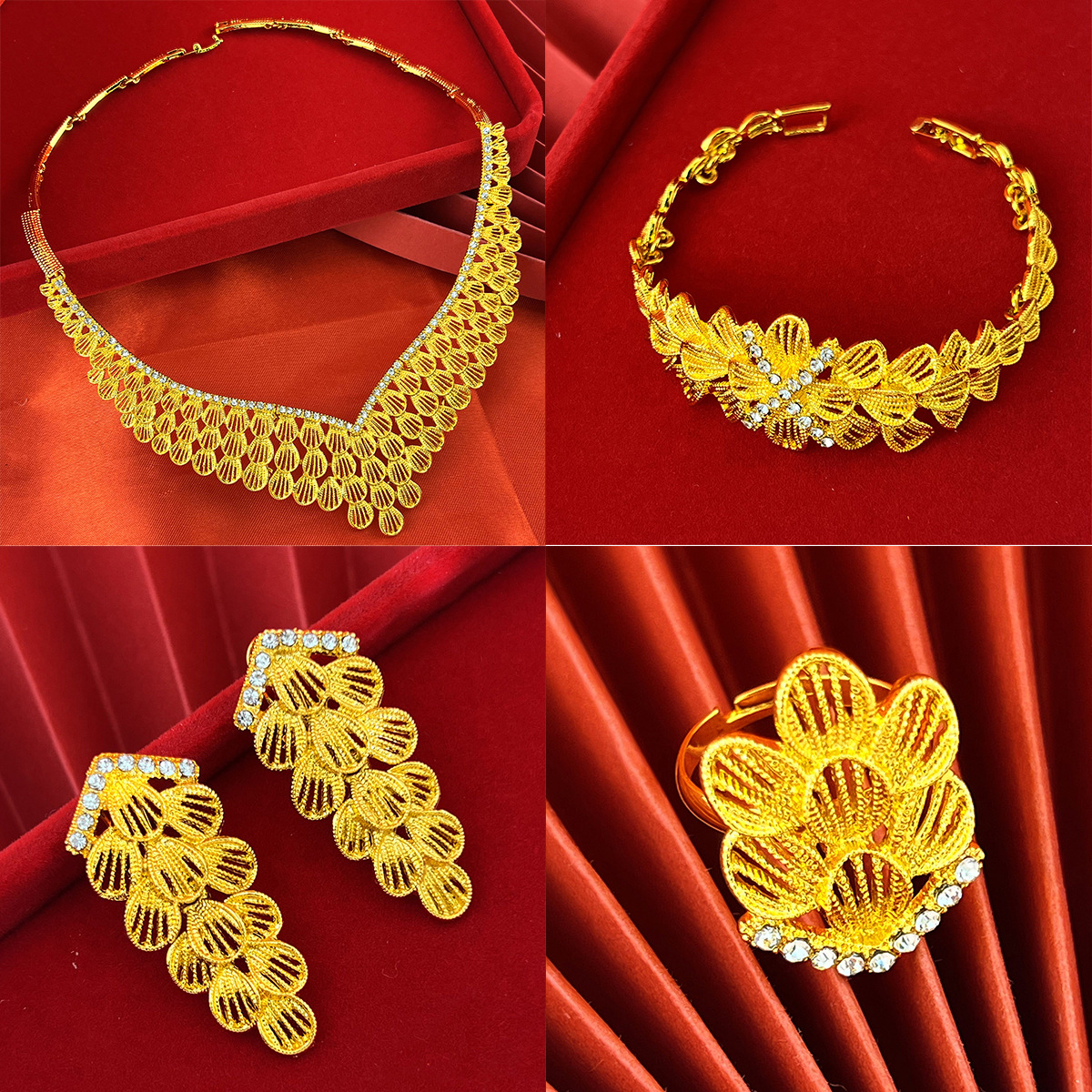 Dubai Brautschmuckset, 24K vergoldet, vierteilig