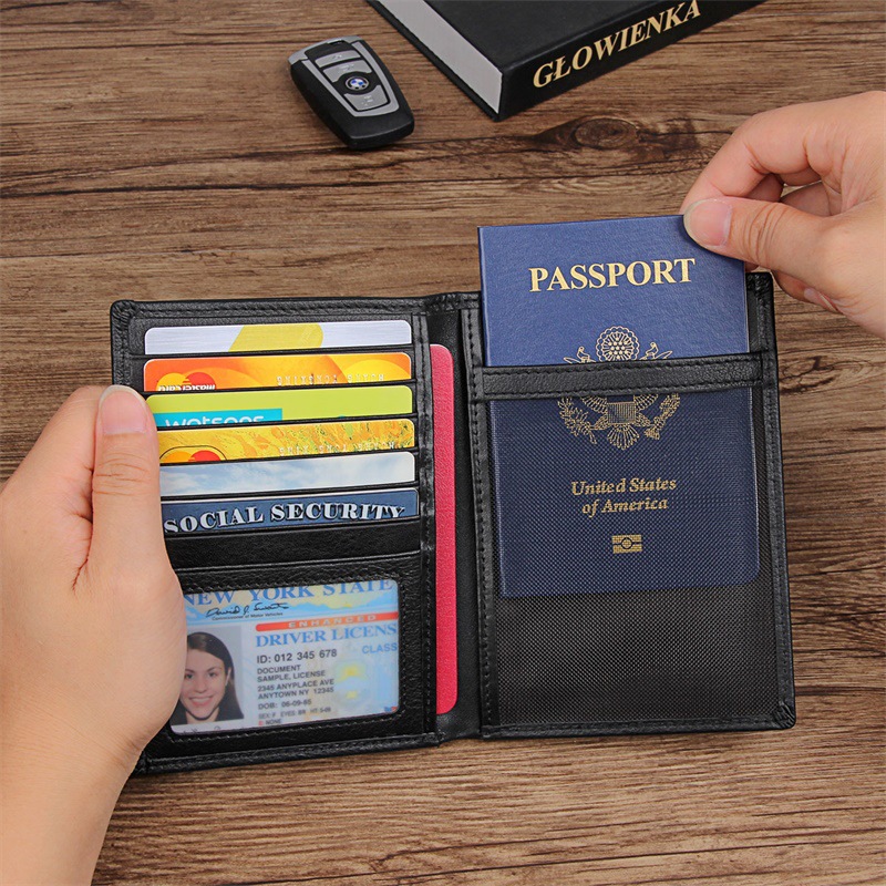 Deri Pasaport Çantası Retro Çok Kartlı RFID Koruması