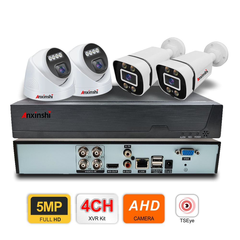 4CH AHD Kamera DVR Kiti Tam Renkli Gece Görüşlü Ev Güvenlik CCTV Analog Kamera Sistemi