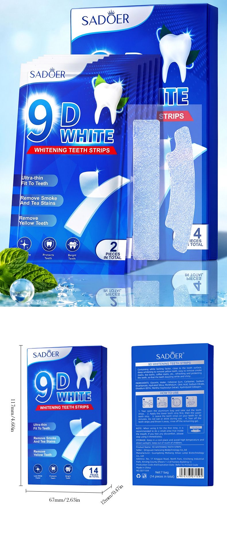 SADOER 9D tooth whitening strips enamel repair