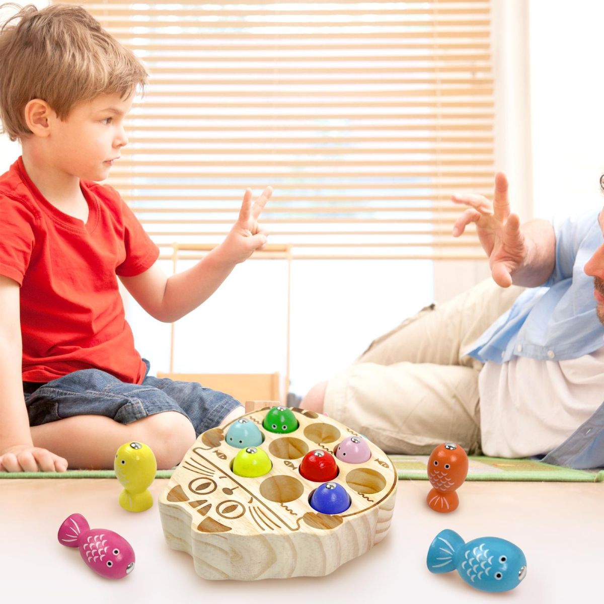 Montessori ahşap meşgul tahtası, manyetik balık oyunu