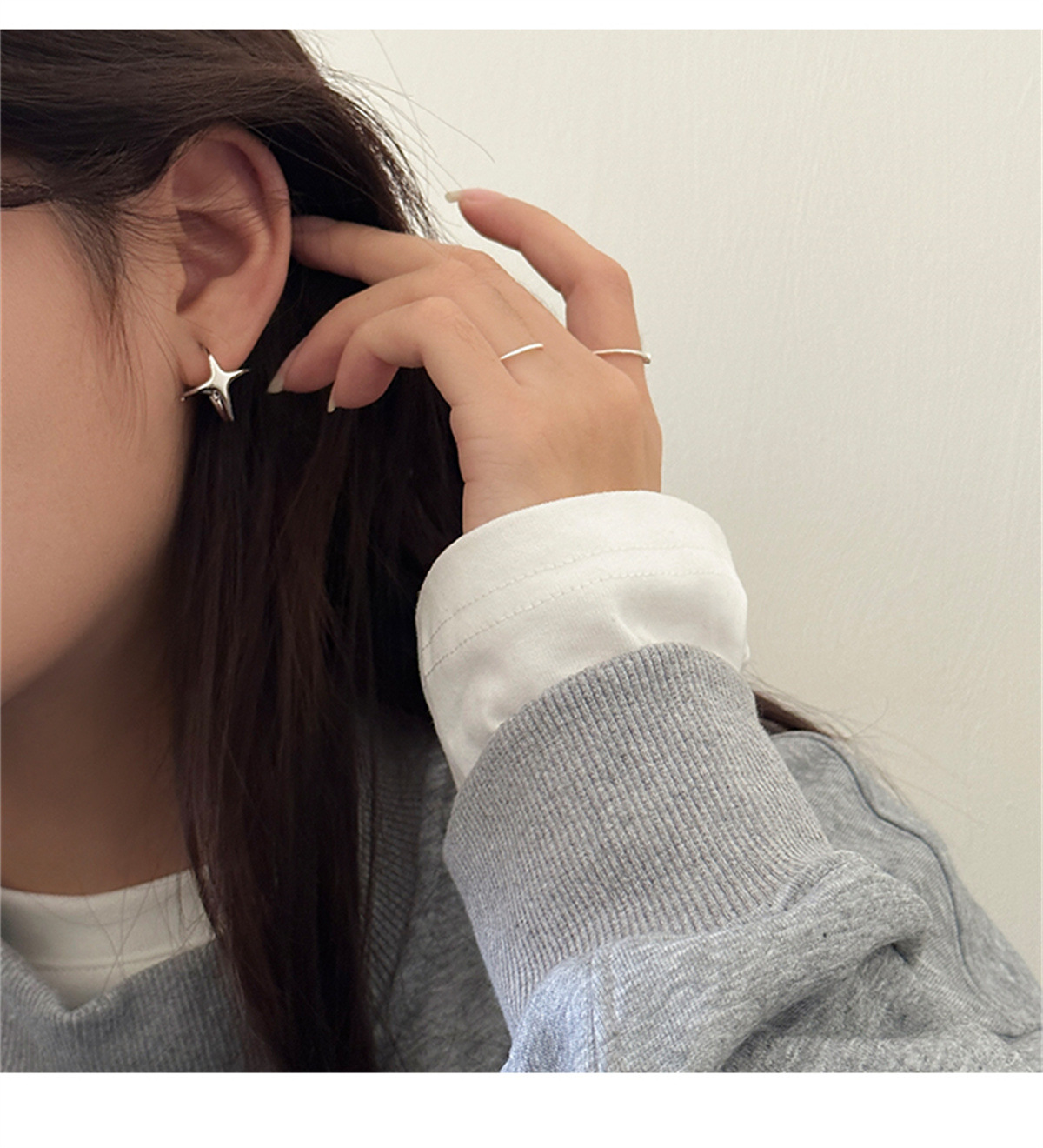 925 gümüş dört kollu yıldız küpe, minimalist, kadın