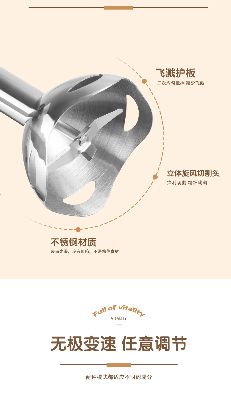 Handheld electric blender, stainless steel blade, multi-function