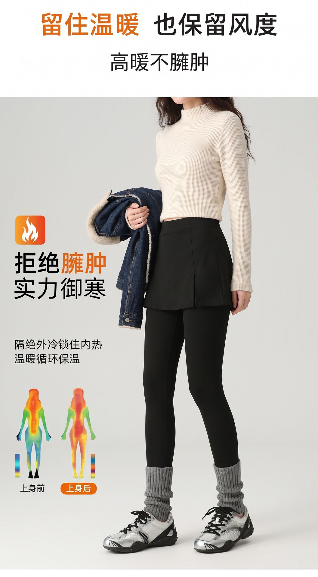 假两件开叉瑜伽裤秋冬加绒加厚鲨鱼裤高腰显瘦修身休闲保暖打底裤