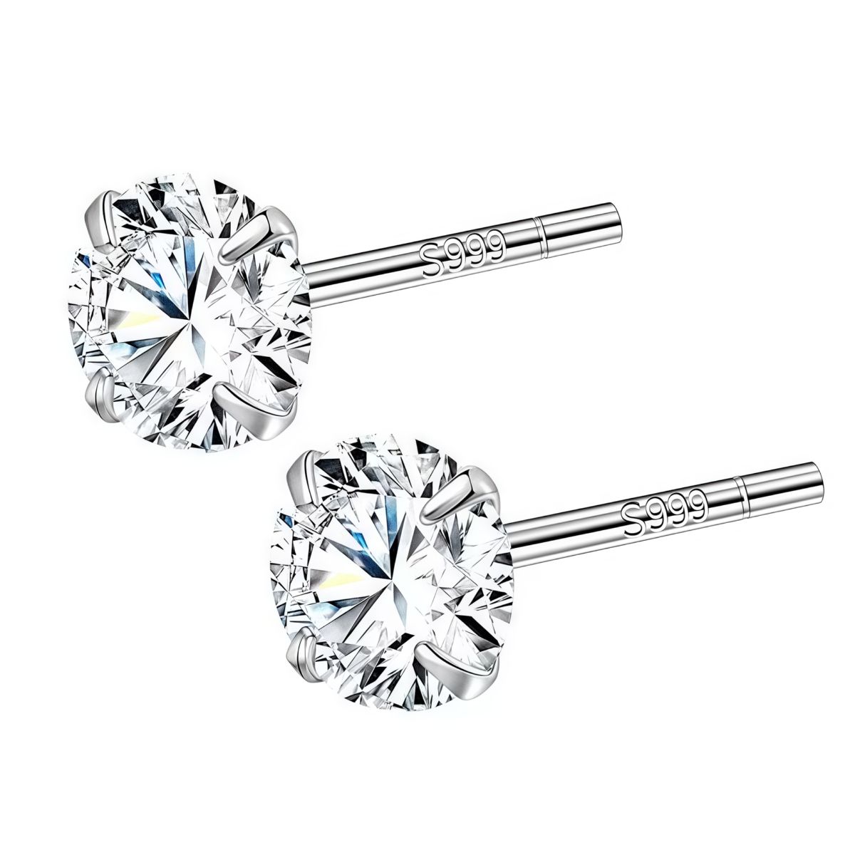 999 pure silver men's ear studs diamond design