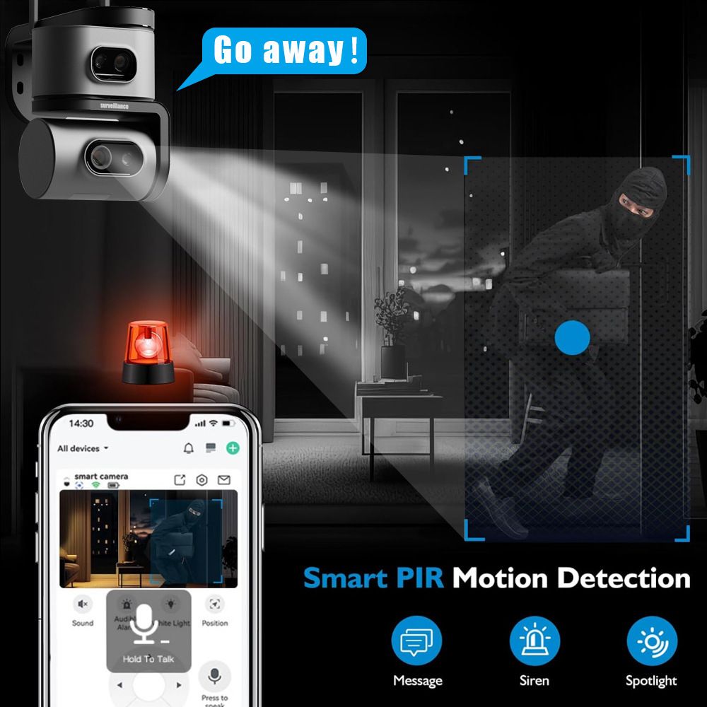 Çift ekranlı HD gözetleme kamerası, gece görüşü, WiFi, uzaktan kontrol