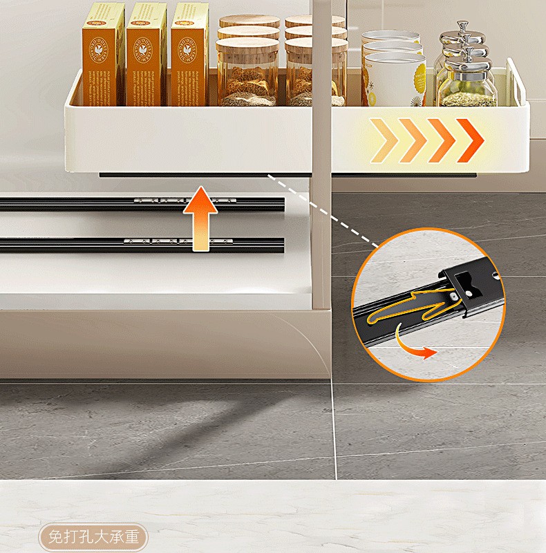 Pull-out kitchen storage rack, under-sink sliding basket
