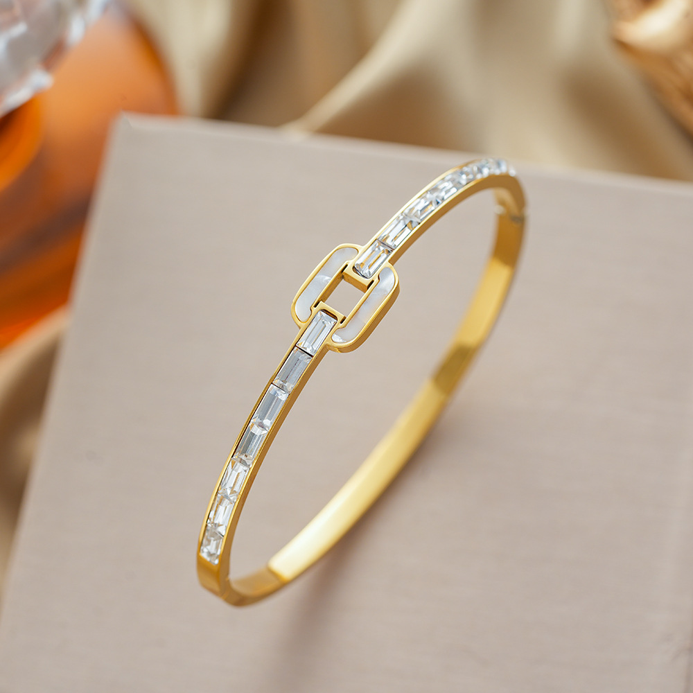 Strass-besetztes Titanzahl-Armband für Damen, offener Edelstahl, farbbeständig
