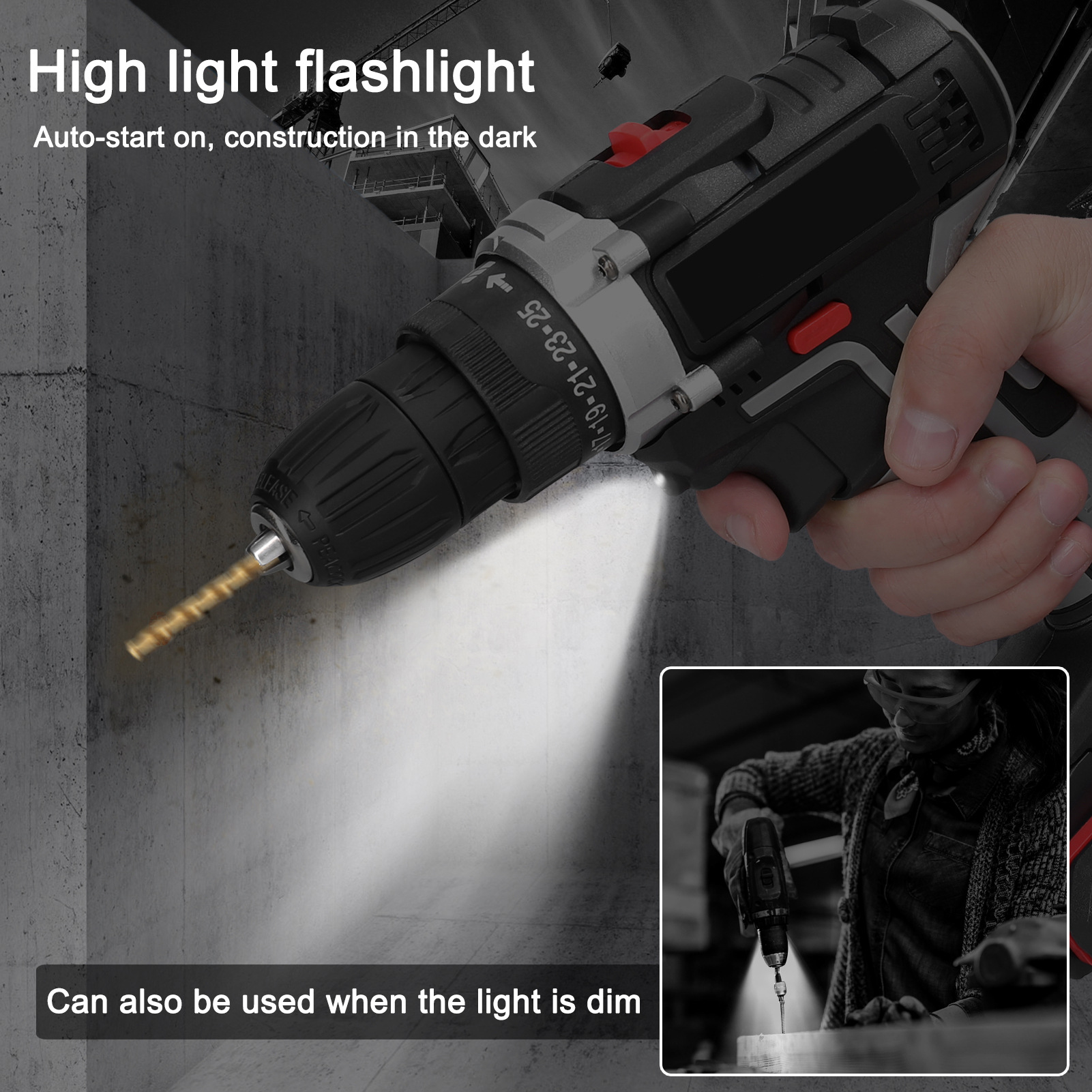Rechargeable lithium electric drill impact hammer screwdriver set