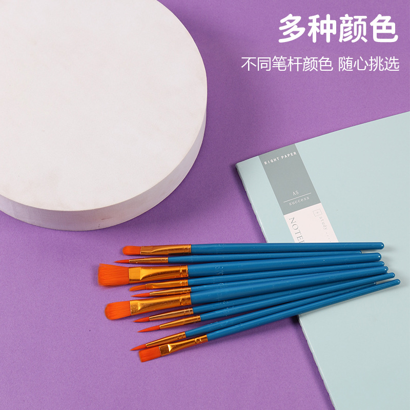新款油画笔尼龙毛珠光蓝手绘水粉水彩画笔美术绘画笔刷油画笔套装