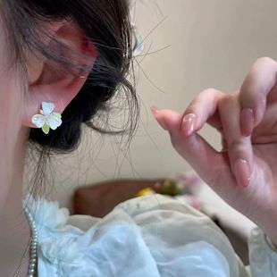 Dual pearl ear studs, circle earrings