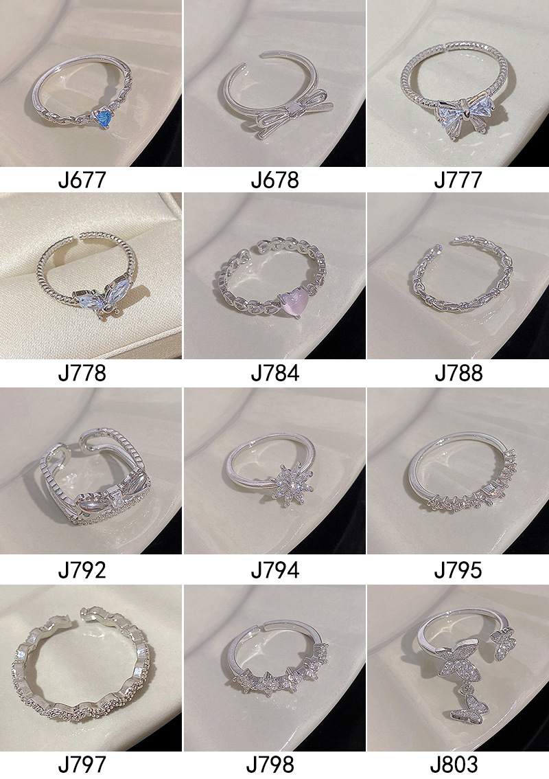 Silver zircon open adjustable ring, elegant