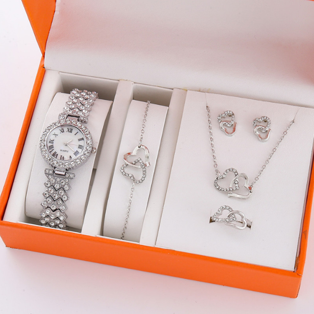Kadın Bileklik Saati Taşlı Vintage Kuvars 5 Parça Set