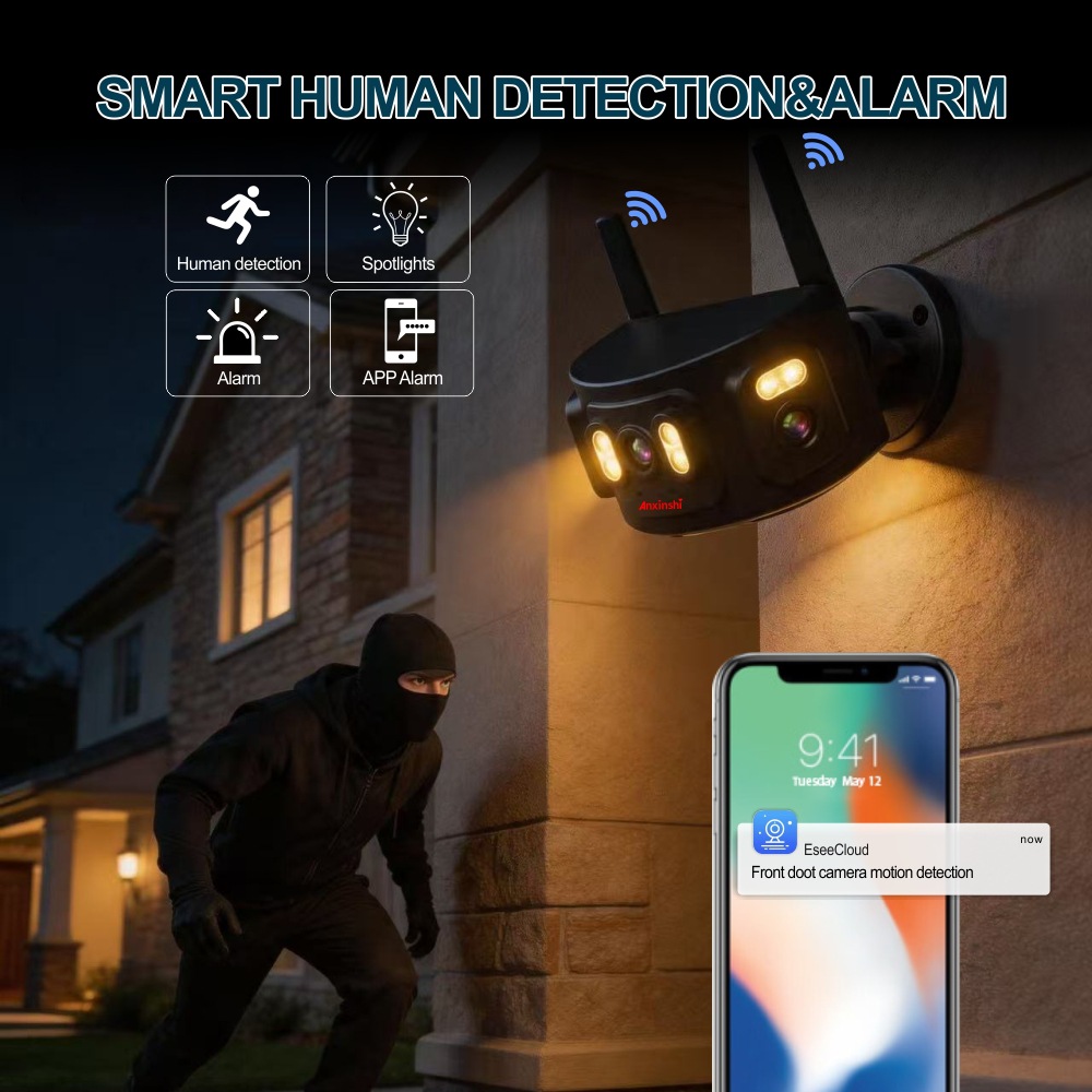 4-Kanal Wi-Fi 180° Fisheye-Kamerasystem künstliche Intelligenz Personenerkennung