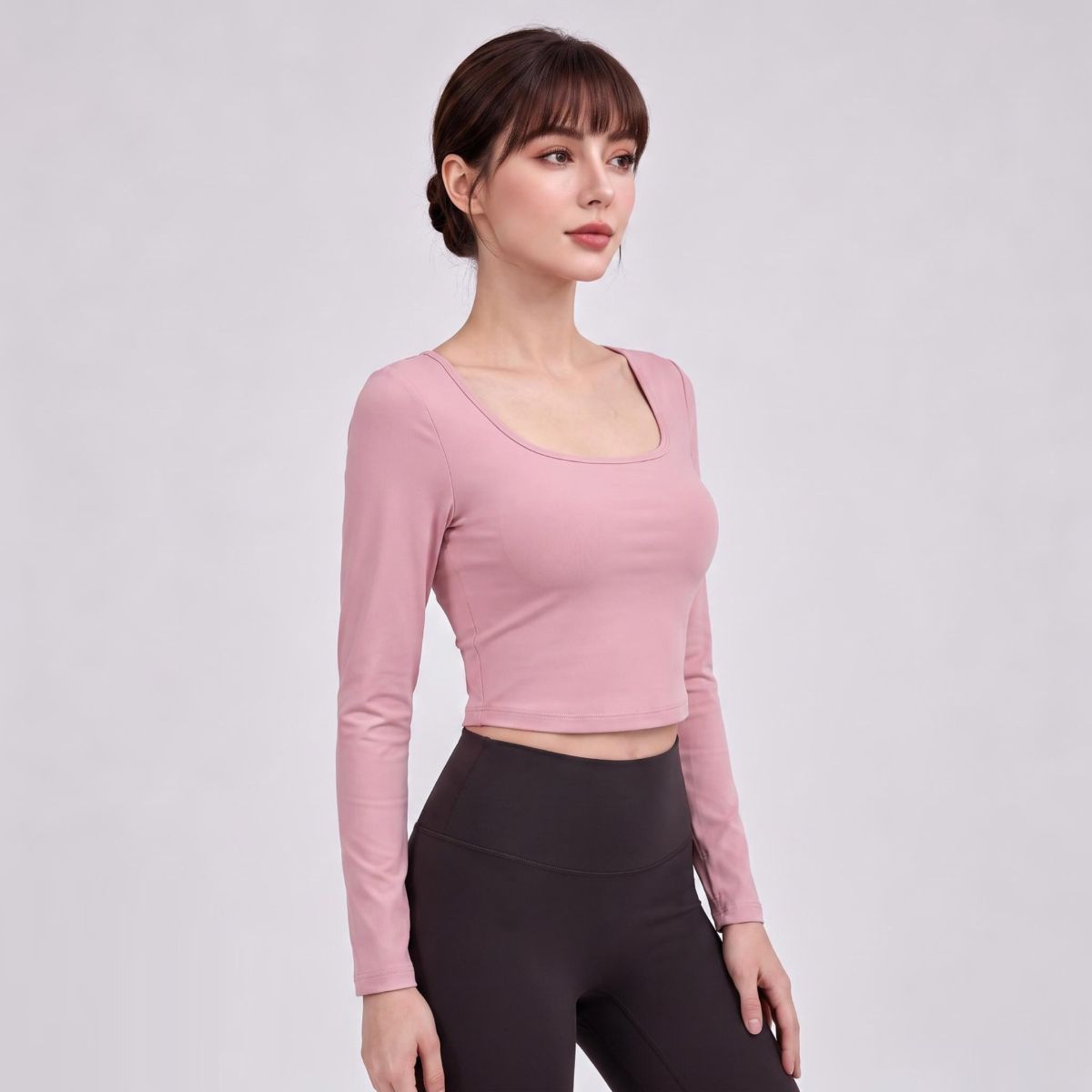 Yoga-Oberteil mit Rückenfrei, Langarm, mit Bustier-Pad