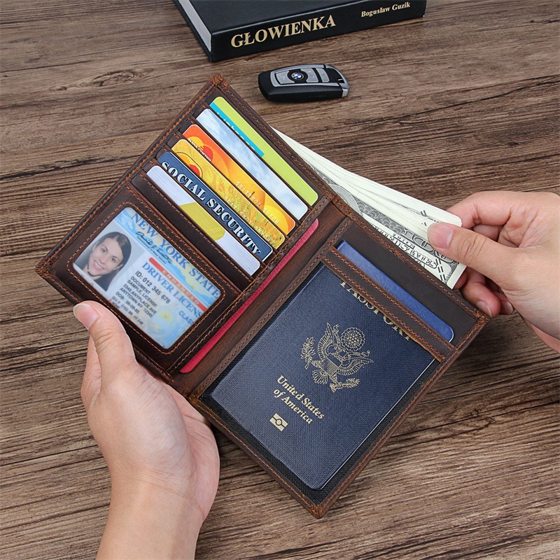 Deri Pasaport Çantası Retro Çok Kartlı RFID Koruması