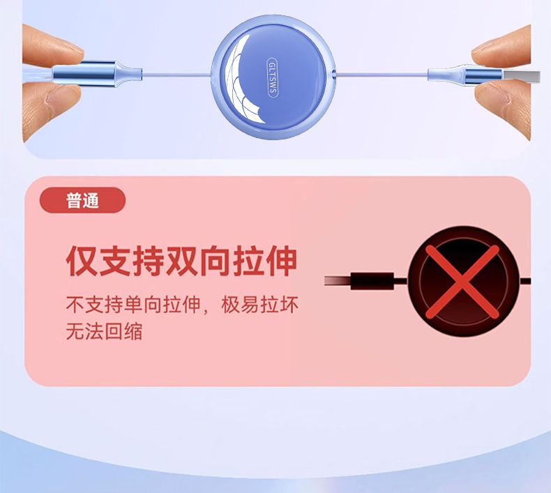 USB data cable, 1.8m, 240W fast charging, 3-in-1 retractable