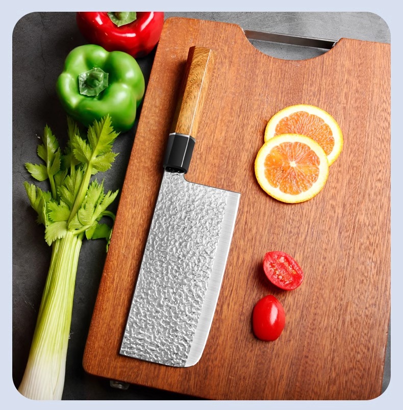 Dövme paslanmaz çelik mutfak bıçak seti, şef ve santoku bıçakları