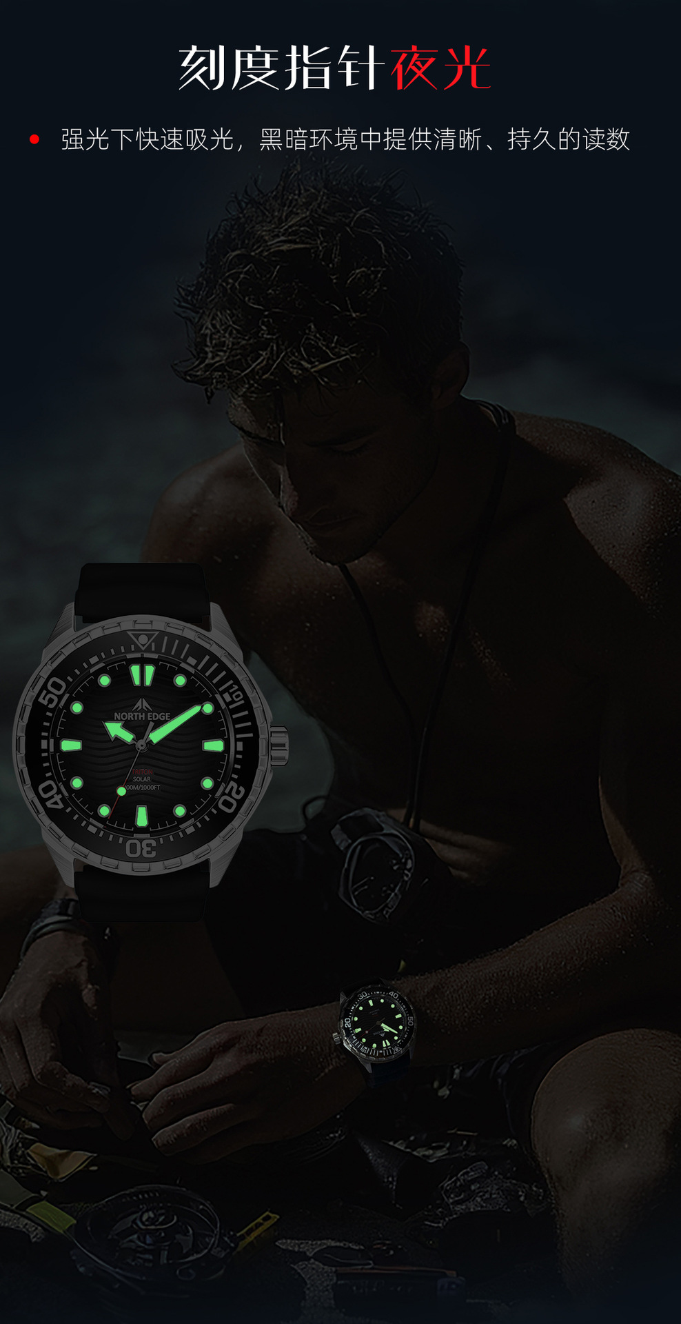 Herren-Taucheruhr mit Quarzwerk, wasserdicht, Leuchtzifferblatt