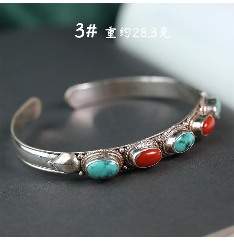 Nepal handgefertigtes Türkis-Armband, Silbereinlage, verstellbar