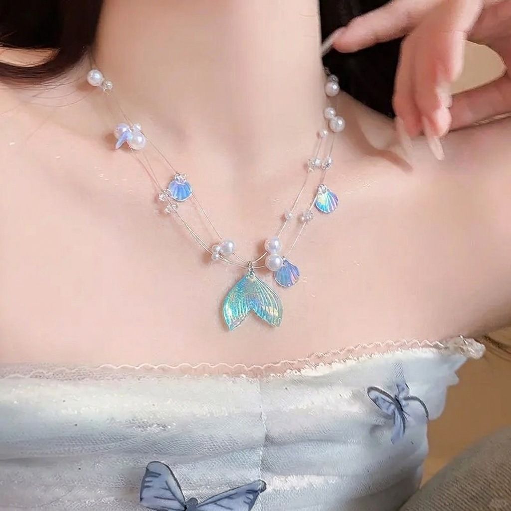 Pearl and shell bead necklace, beach vacation style