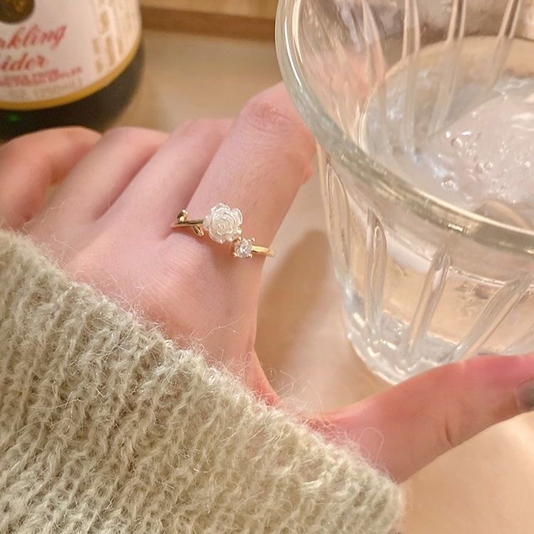 Kamelya-Offener Ring, Zirkon, verstellbar, Damen-Zeigefingerring