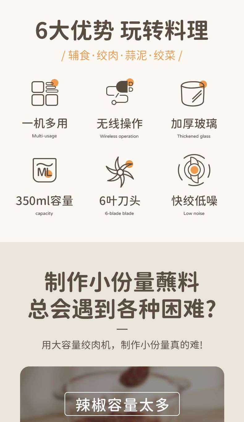 志高无线充电蒜蓉机迷你电动绞肉机料理机打捣蒜器蒜蓉宝宝辅食机