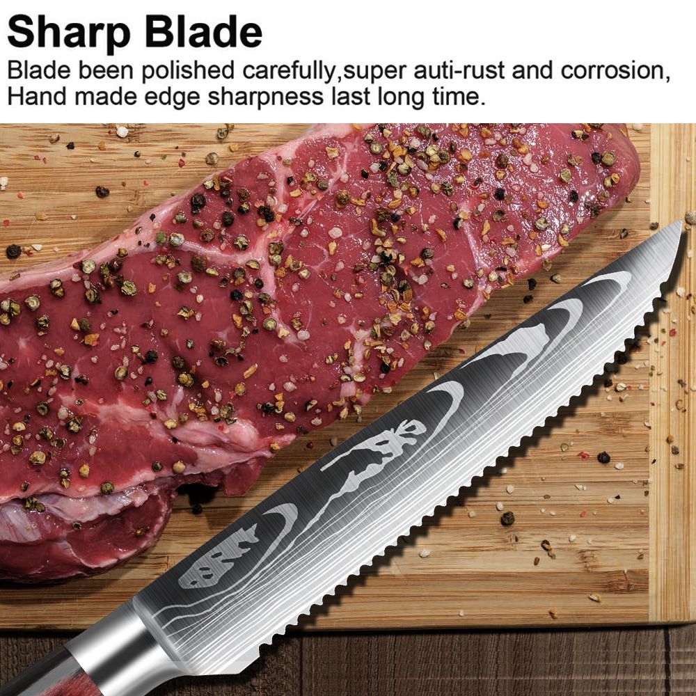 Steak bıçağı seti, 4CR13 çelik, damask desen, 2 parça