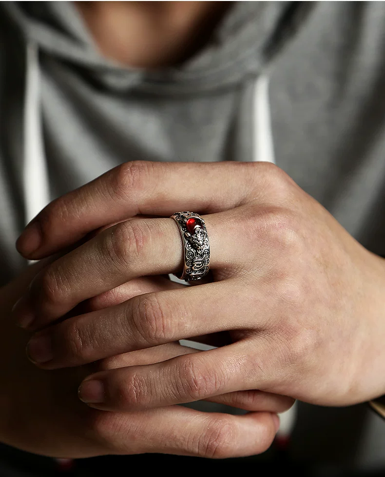 Pure silver S990 Pixiu ring, pomegranate detail, trendy
